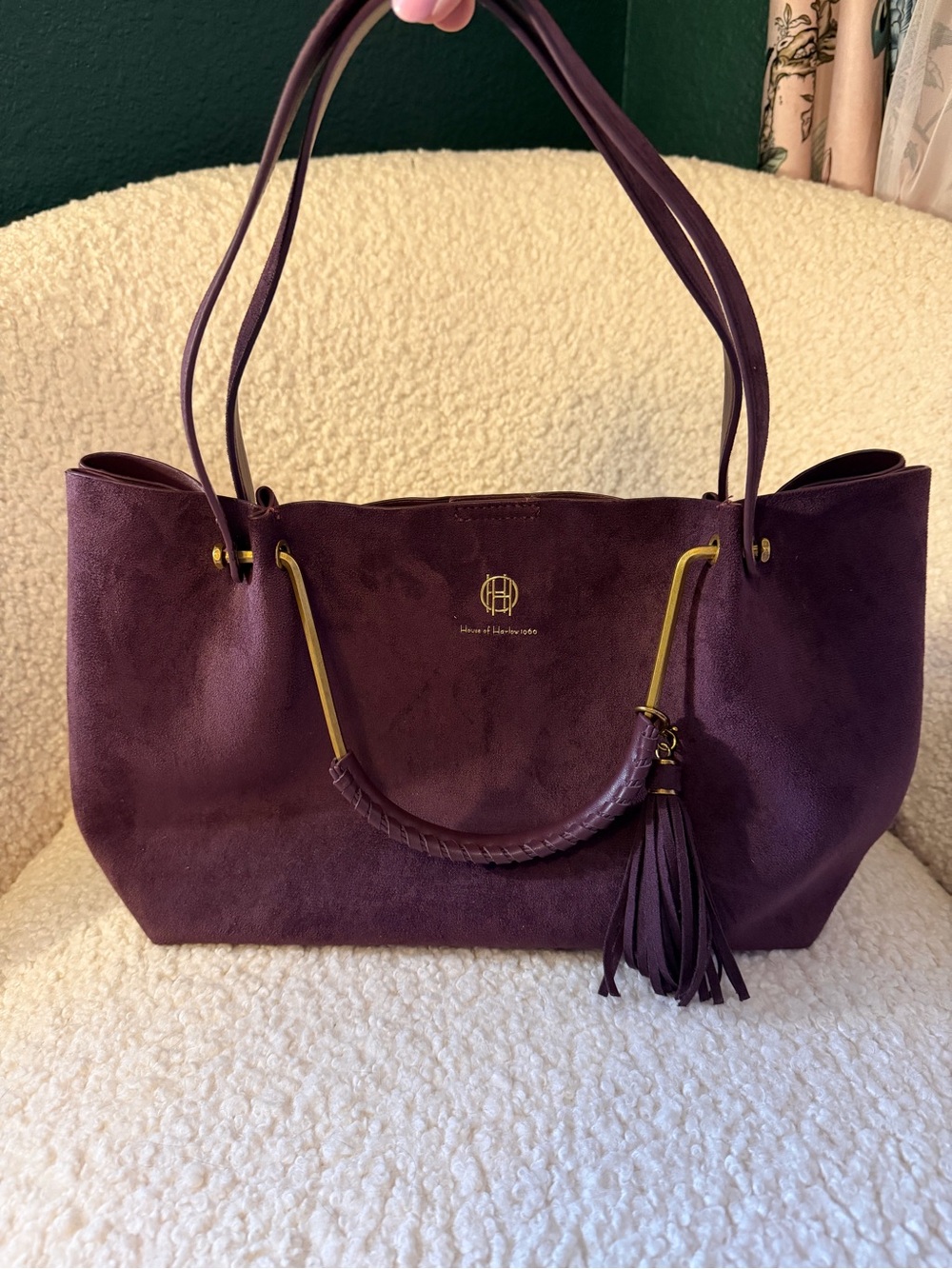 ✨ LUXE HOUSE OF HARLOW 1960 PURPLE SUEDE TOTE + WRISTLET SET ✨